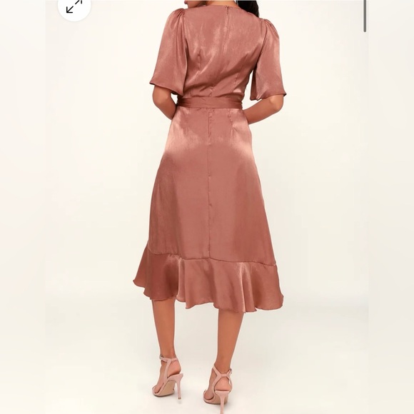 Mauve Satin Faux-Wrap Midi Dress - Picture 3 of 4